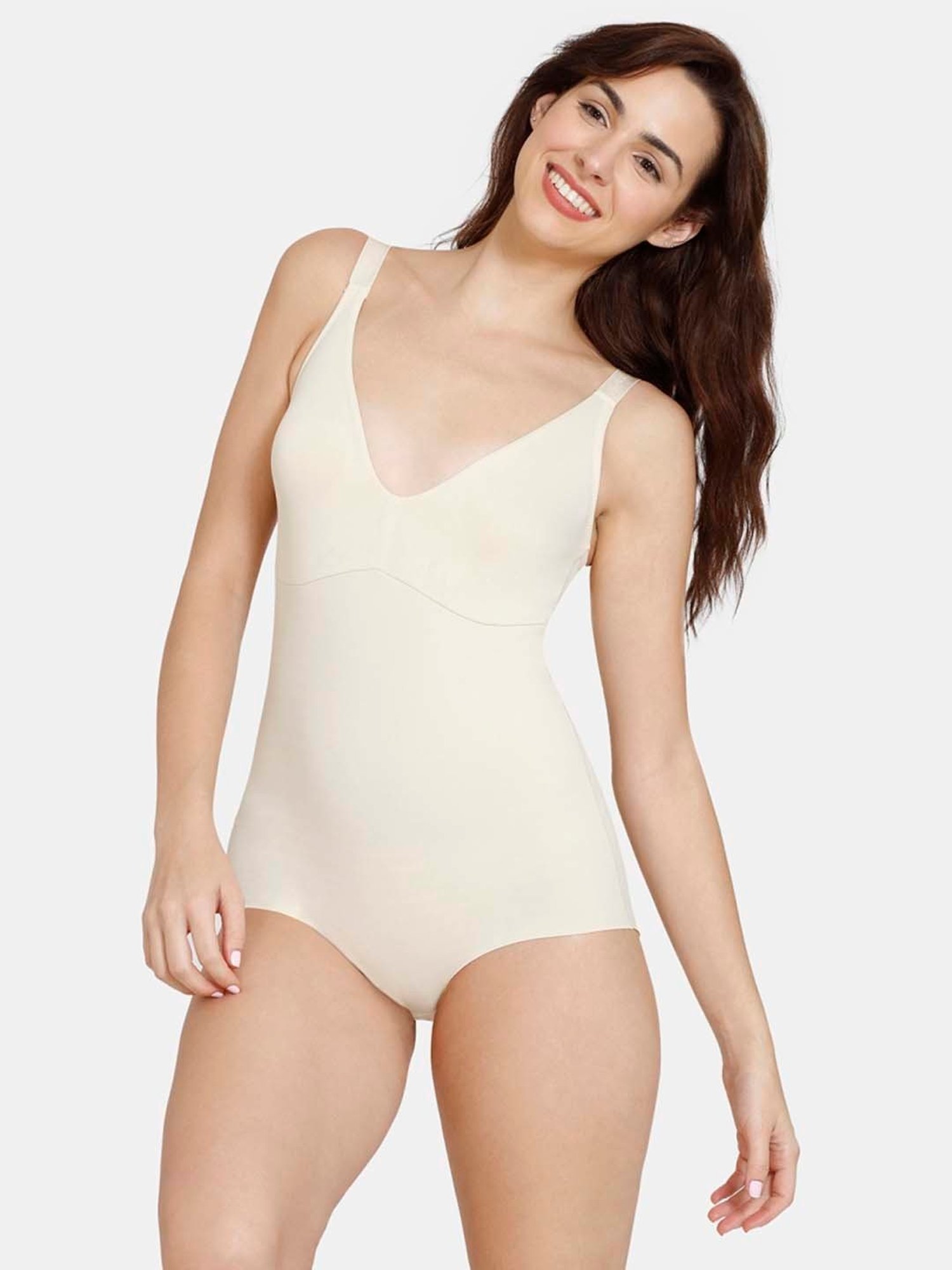 Zivame Cream Plain Bodysuit