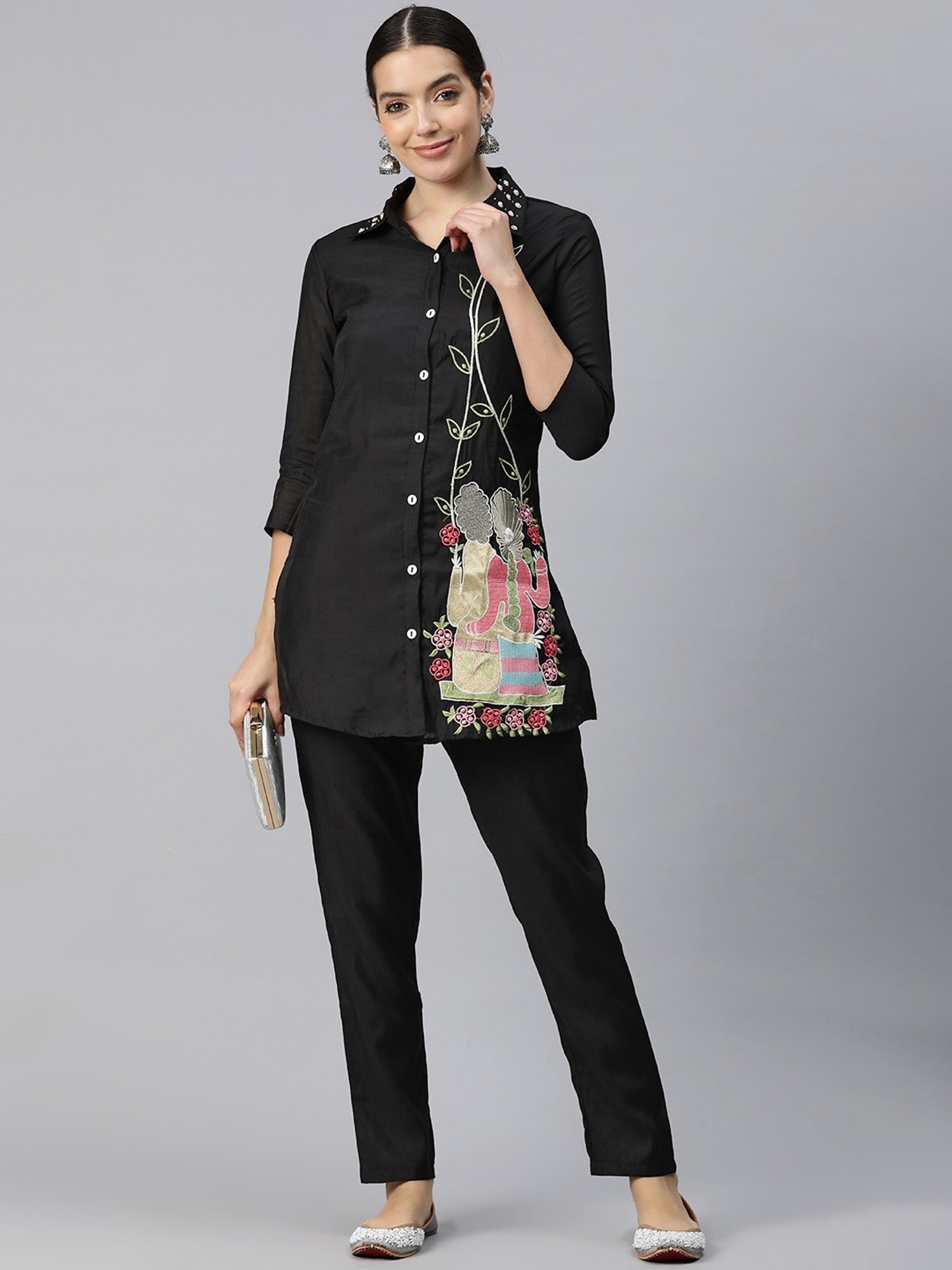 READIPRINT FASHIONS Black Embroidered Shirt Pant Set