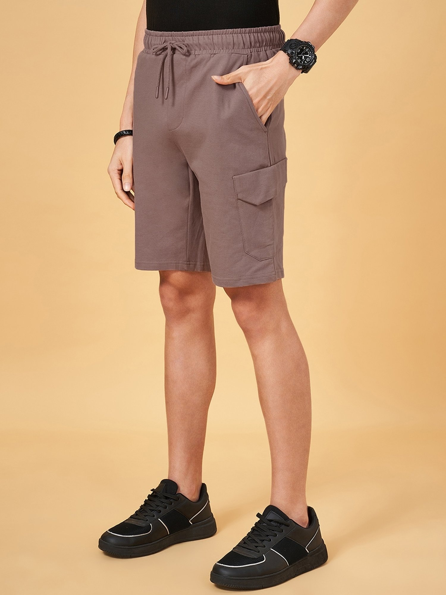 People by Pantaloons Twilight Mauve Cotton Regular Fit Cargo Shorts