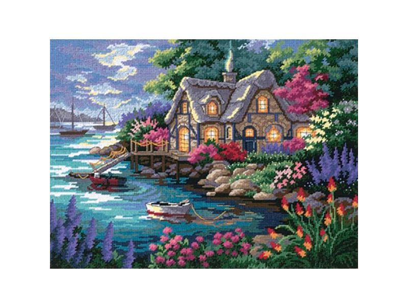 Dimensions Needlepoint Kit 16"X12"-Cottage Cove Stitched In Floss