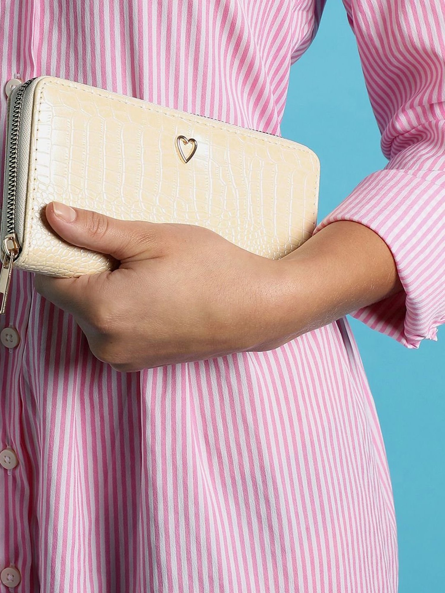 HauteSauce White Textured Zip Around Wallet for Women