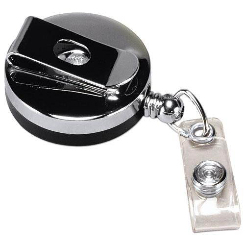 Baumgartens Large ID Badge Reel Hvy-Duty Cord/Clip 30" Black/Chrome 68814