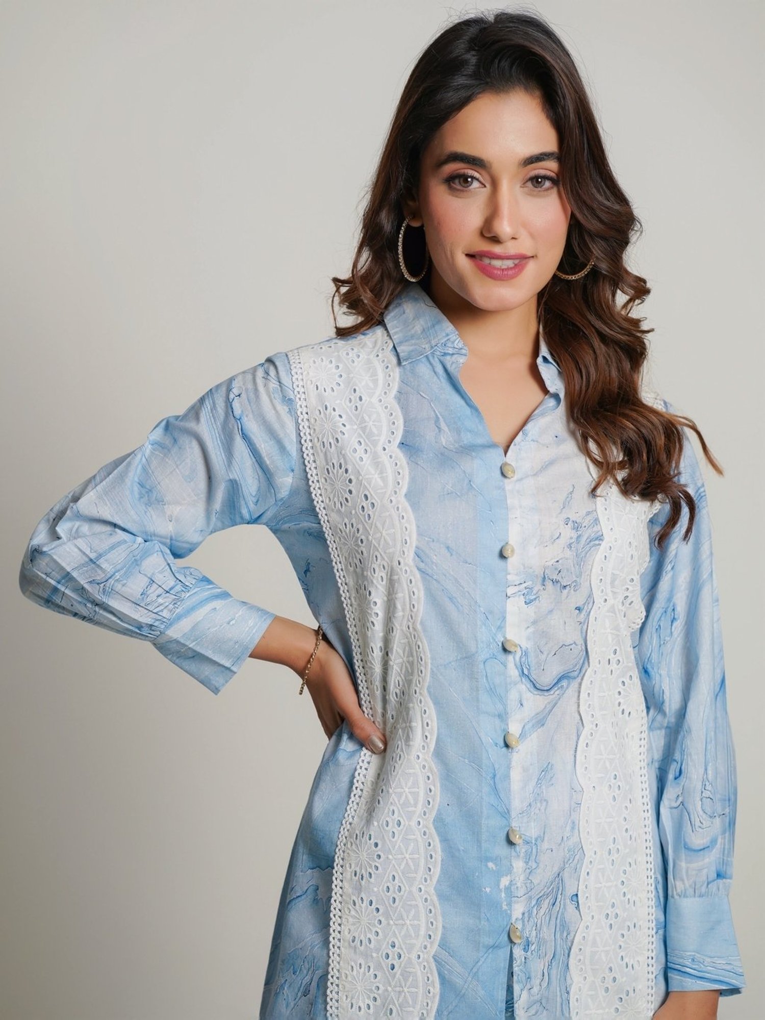 Zolo Label Sky Blue Cotton Printed Shirt Pant Set