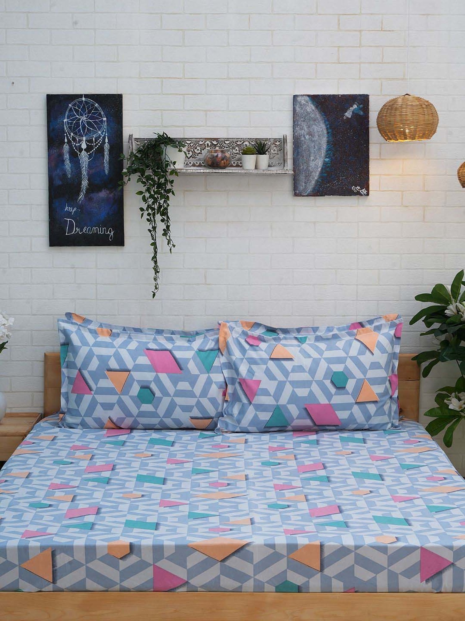 Ariana Blue Microfibre 120 TC Queen Bedsheet with 2 Pillow Covers