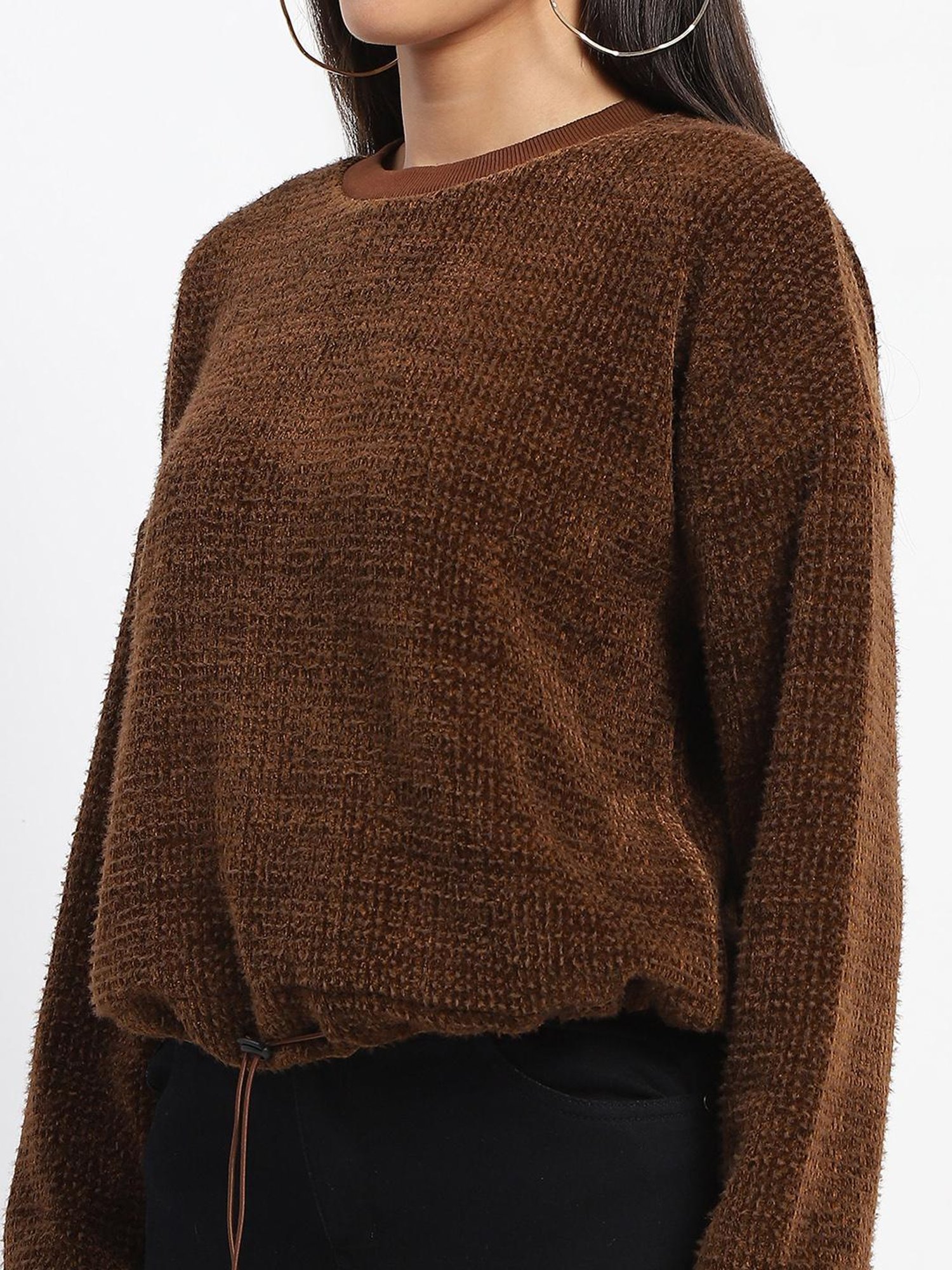 MADAME Brown Cotton Textured Top