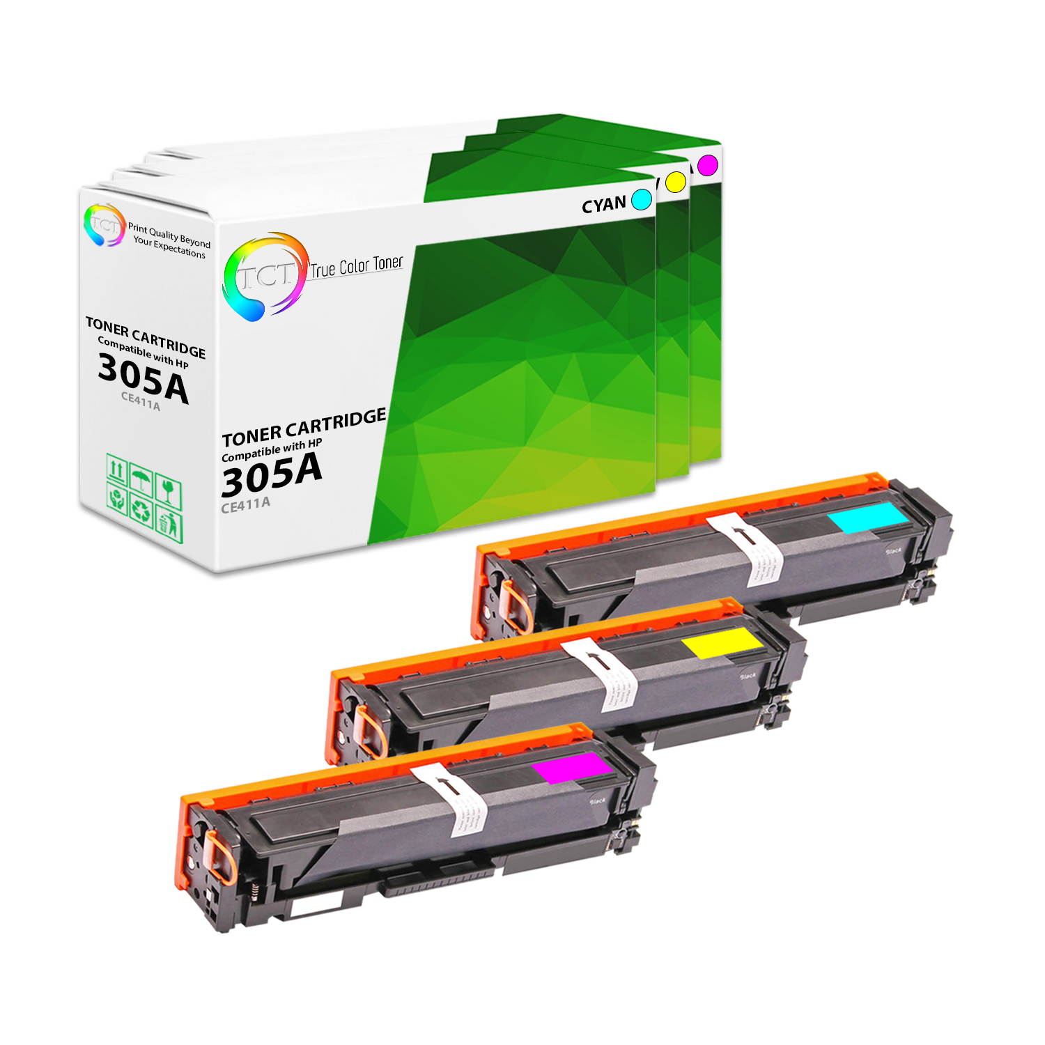 TCT Premium Compatible Toner Cartridge Replacement for HP 305A CE410A CE411A CE412A CE413A works with HP LaserJet Pro M351A M375NW M451 M475 Printers (Black, Cyan, Magenta, Yellow) - 4 Pack