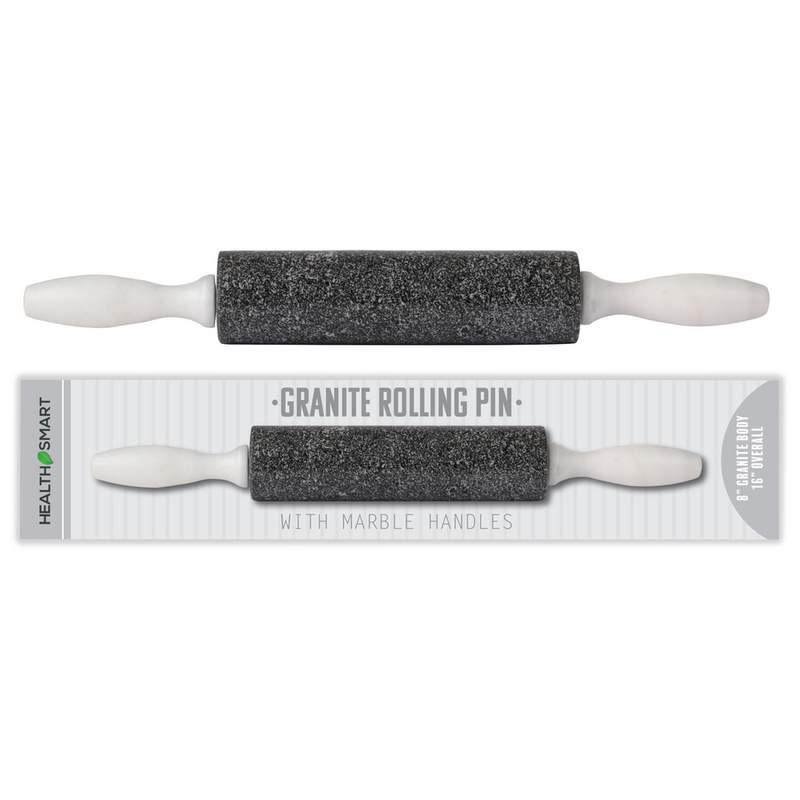 HealthSmart 16" (total length) 8" Charcoal colored Granite Rolling Pin with white Marble Handles.