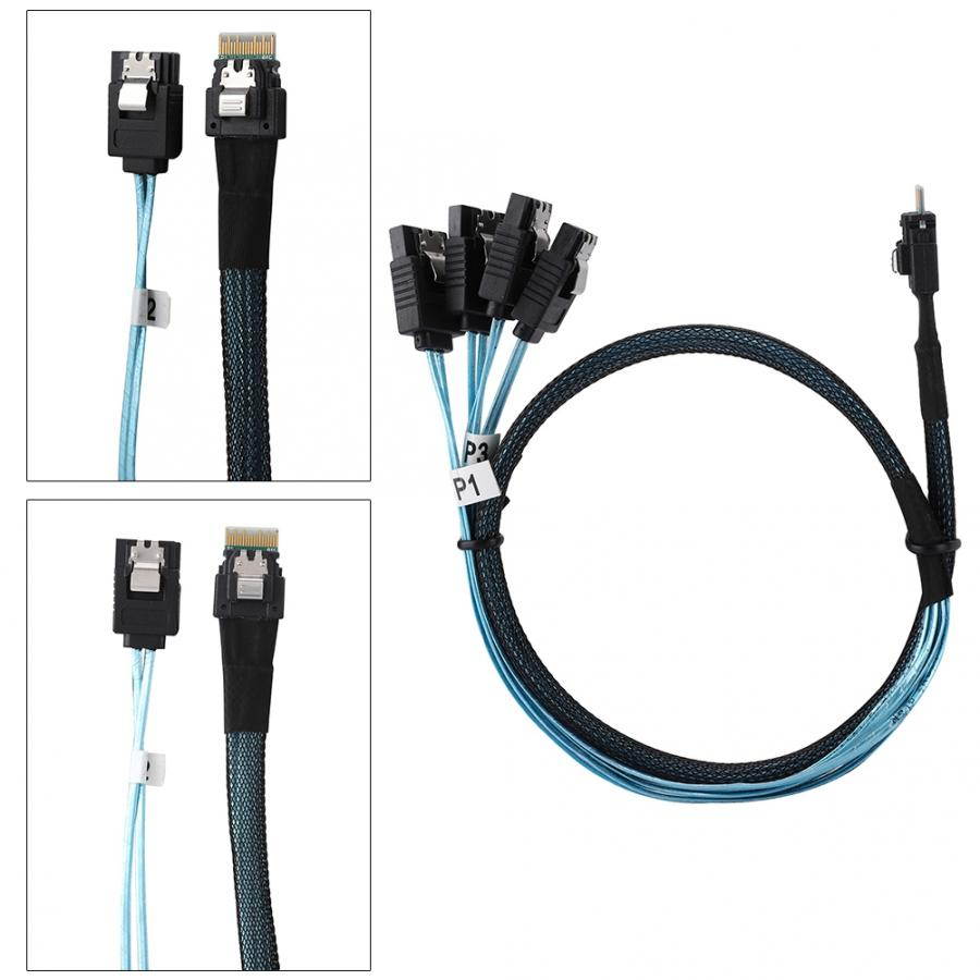 CY Slim Line SAS 4.0 SFF-8654 4i 38pin Host to 4 SATA 7pin Target Hard Disk Fanout Raid Cable 50cm SF-103-0.5M