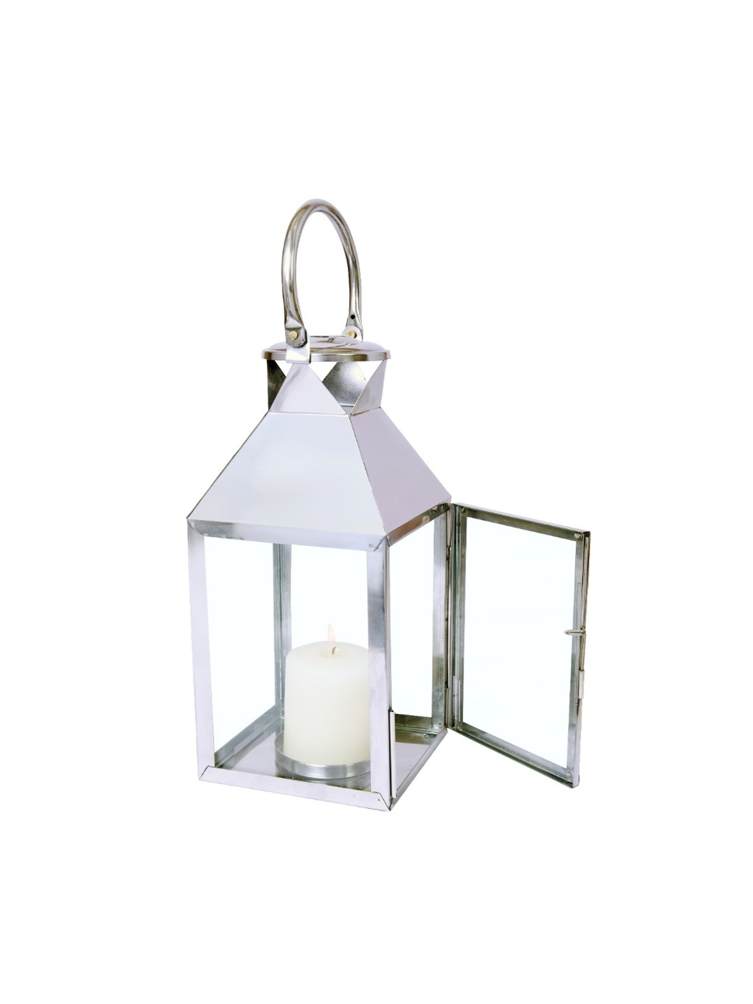HOSLEY Silver Metal Classic Style Lantern Candle Holder with Pillar Candle (12.5inch)