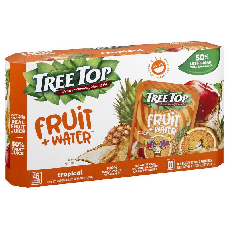 Tree Top Fruit + Water Tropical - 8pk/6 fl oz Pouches
