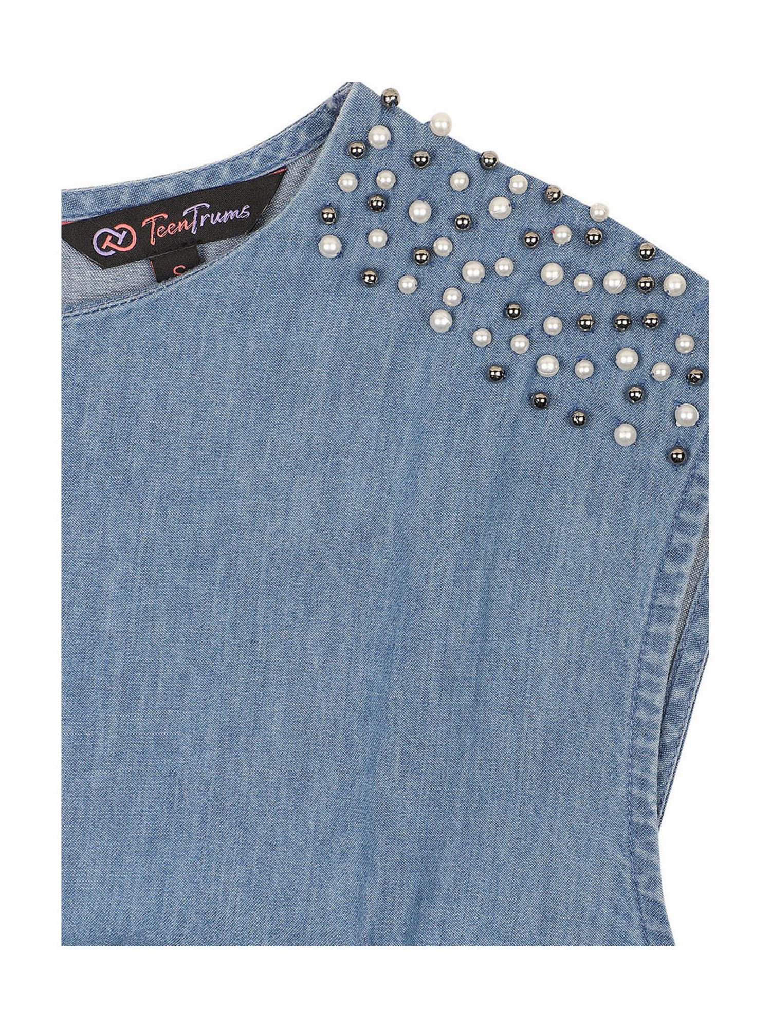 TeenTrums Girls Blue Embellished Top