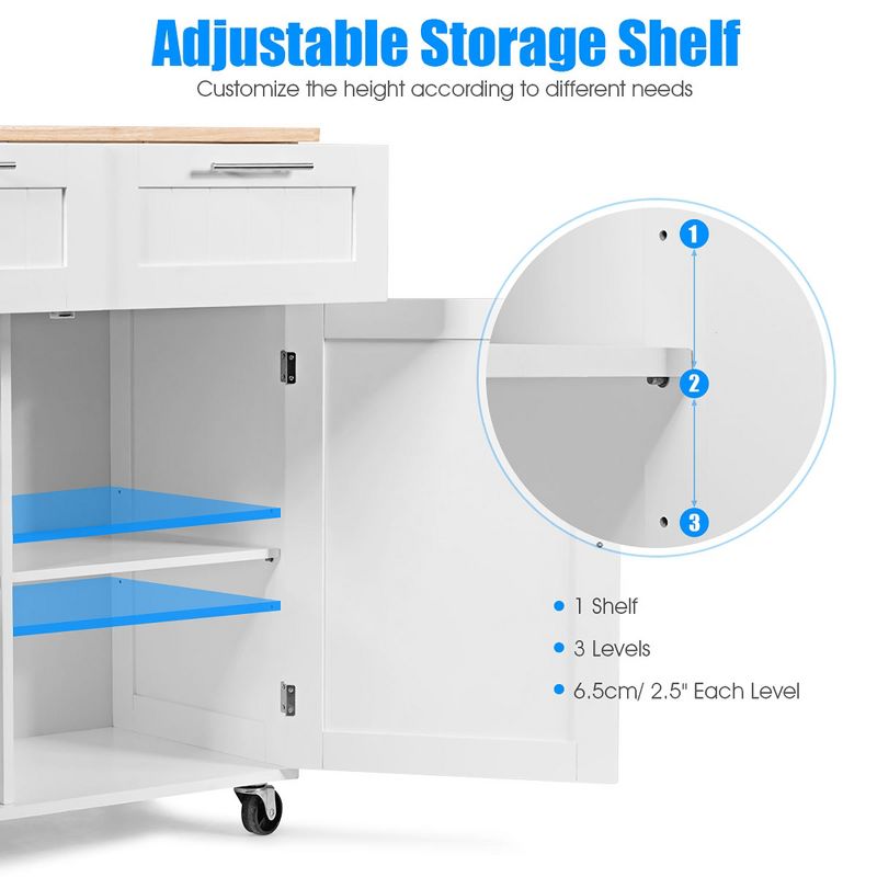Costway Rolling Kitchen Cart Island Heavy Duty Storage Trolley Cabinet Utility White