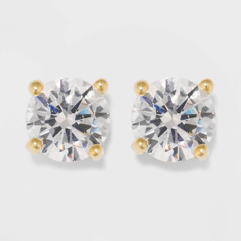Gold Over Sterling Silver Round Cubic Zirconia Stud Fine Jewelry Earrings - A New Day™ Gold/Clear