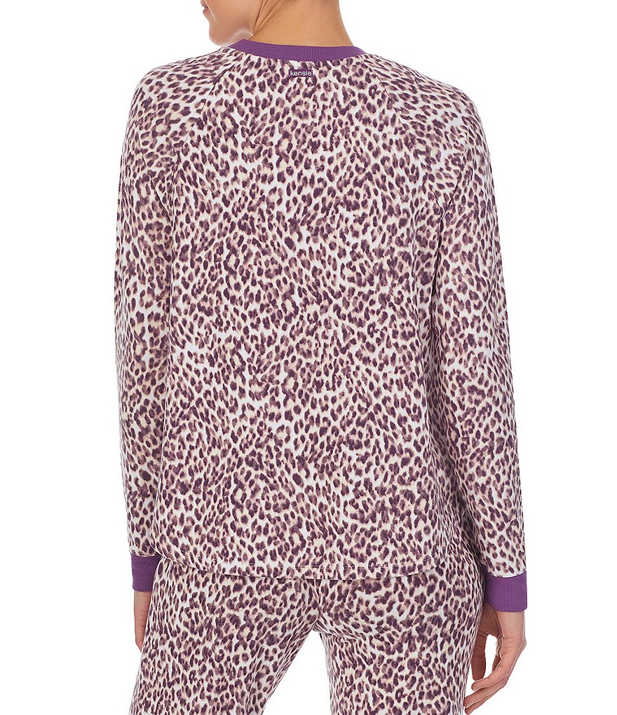 Kensie Jersey Animal Print Knit Crew Neck Long Raglan Sleeve Sleep Top