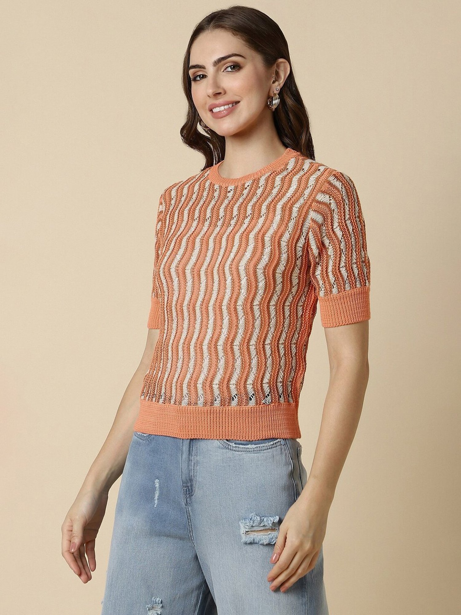 Allen Solly Orange Self Design Top
