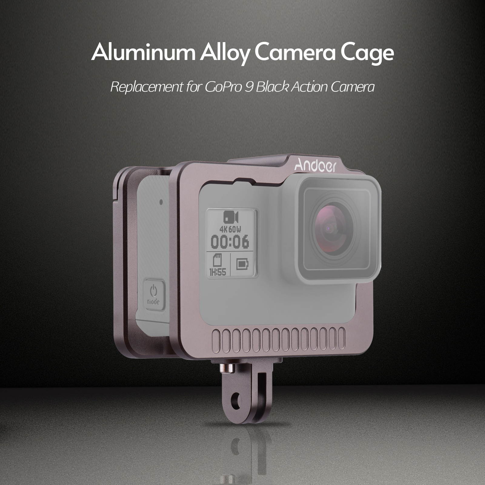 Andoer Camera Cage Camera Housing Case with Removable Back Door Double Cold Shoes Replacement for GoPro 9 Black Action Camera