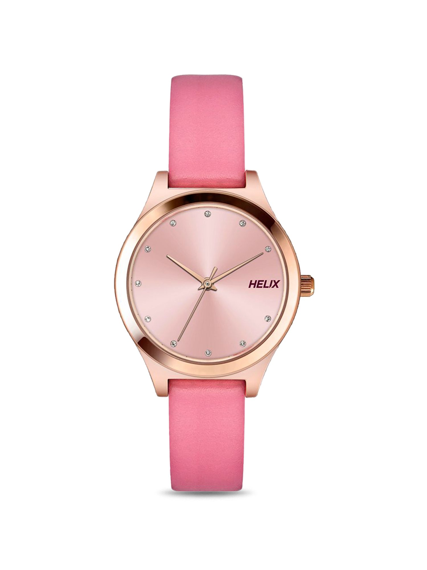 Helix By Timex Pink Round Dial Analog Leather Women Watch - TW049HL06