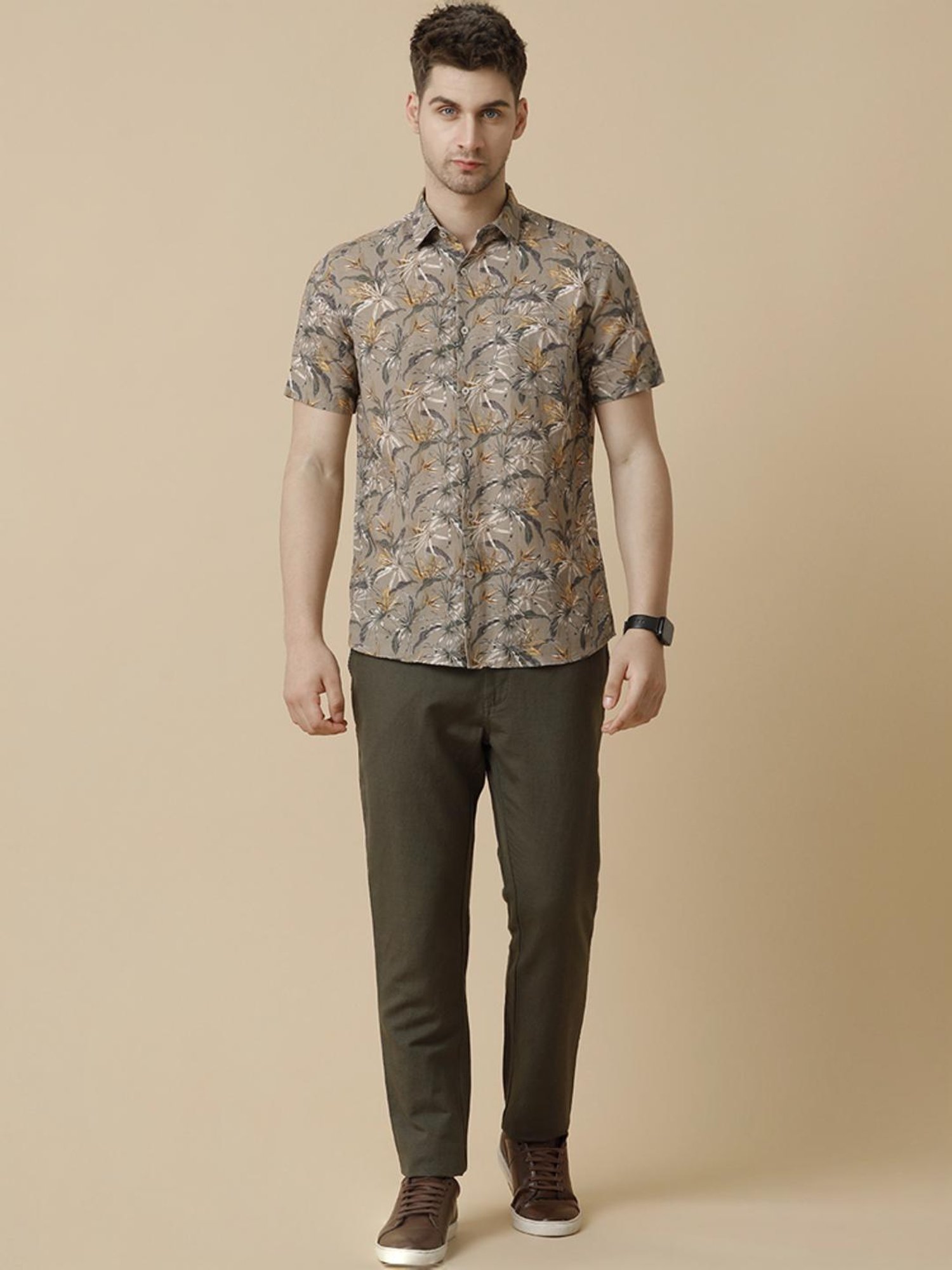 Linen Club Multicolored Linen Contemporary Fit Printed Shirt