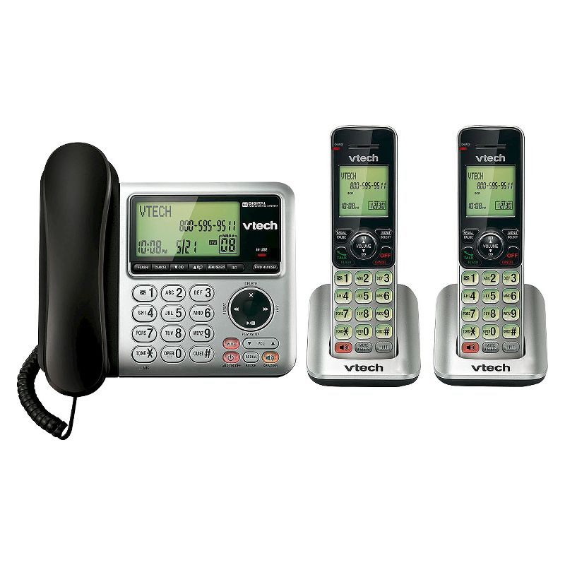 VTech CS6649-2 DECT 6.0 Expandable Corded/Cordless Phone with Answering Machine, 2 Handsets -Silver