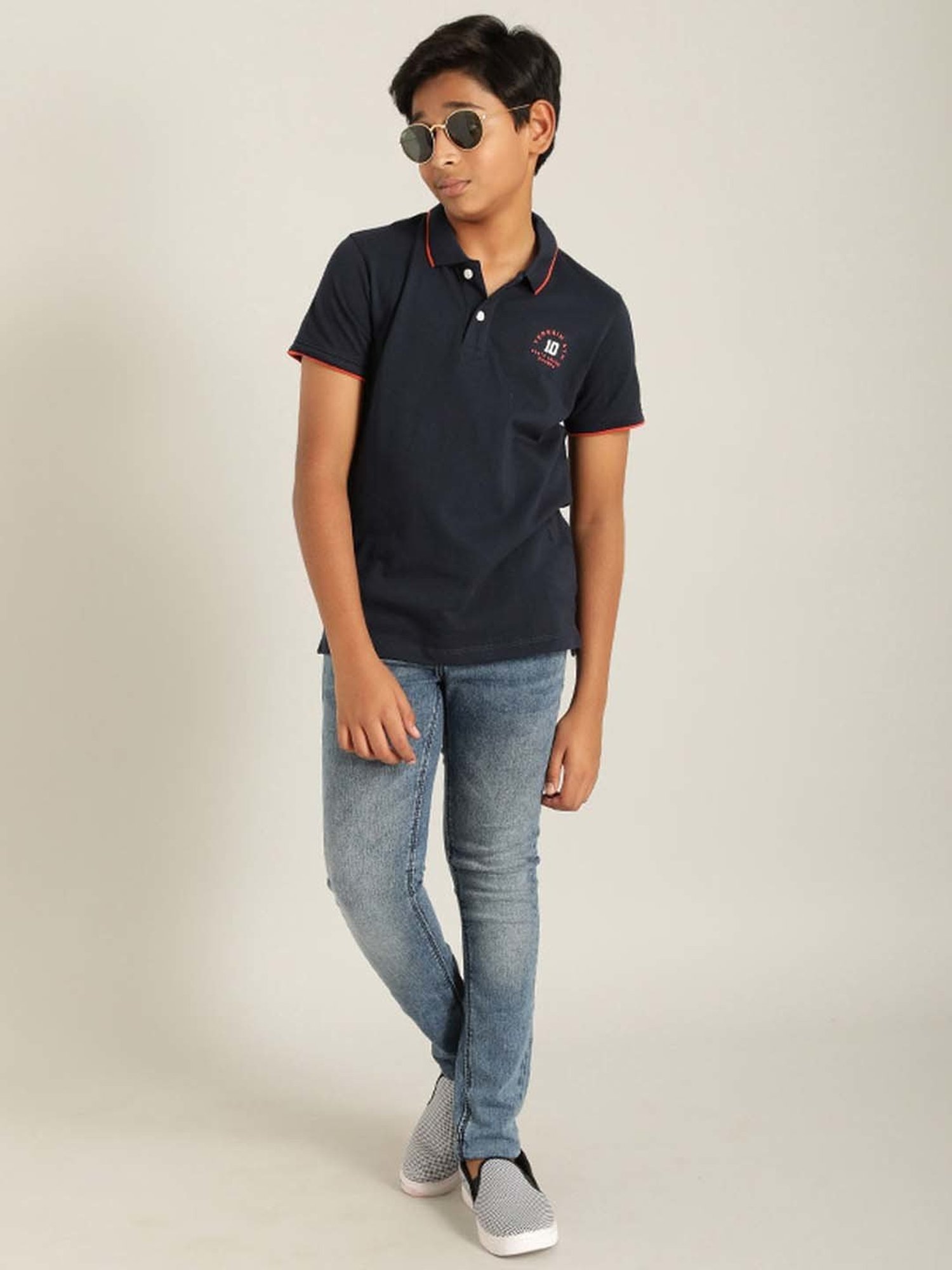 Indian Terrain Kids Navy Printed Polo T-Shirt