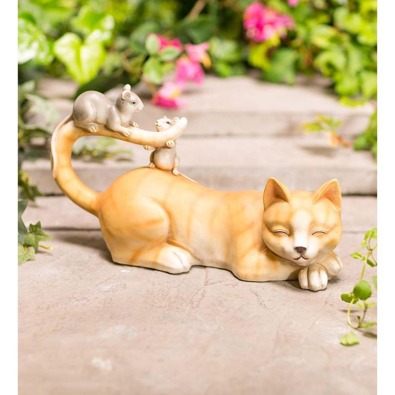 Wind & Weather Resting Cat With Two Playful Mice Indoor/Outdoor Sculpture