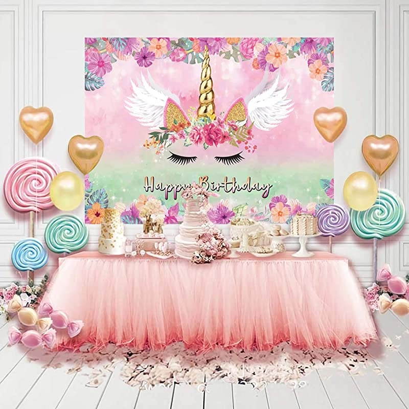 Unicorn Backdrop Pink Floral Unicorn Photography Background Pink Theme Unicorn Birthday Party Decoration Photo Booth  054 7x5ft