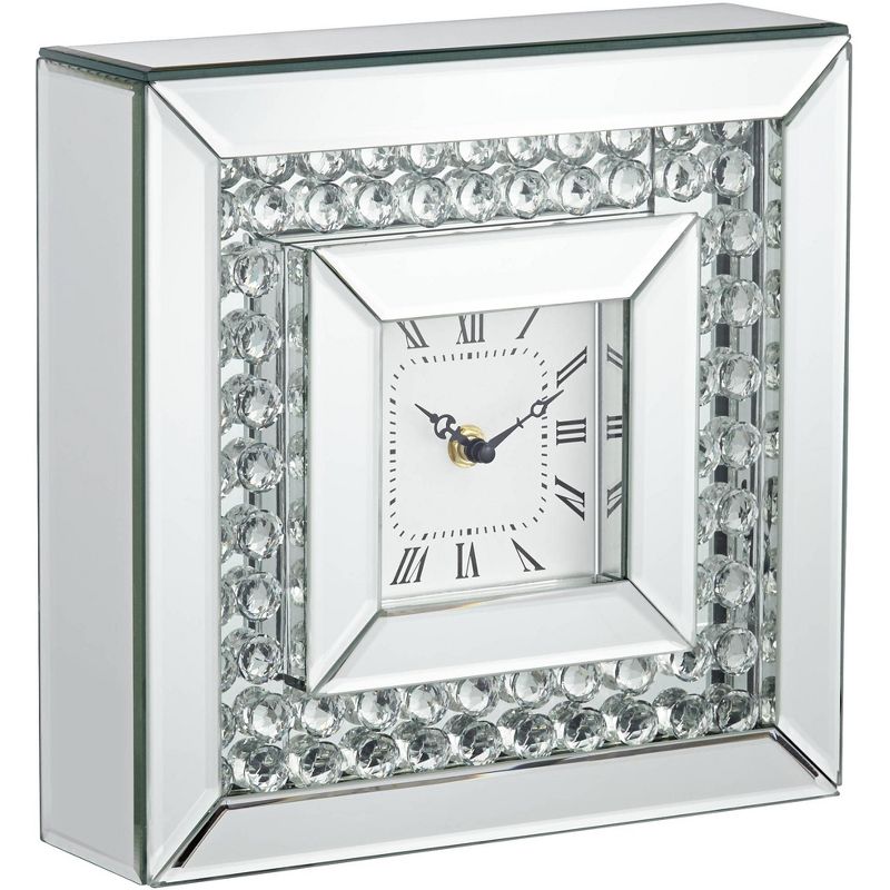 Studio 55D Eden 10" Square Glossy Silver and Crystal Table Clock