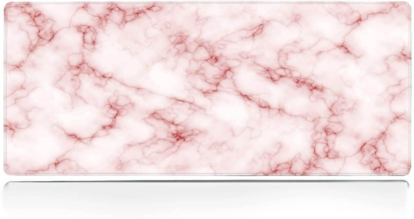 ZYCCW Large Gaming XXL Mouse Pad with Stitched Edge 31.5"x11.8"x0.15" Pink Marble Mouse Mat Customized Extended Gaming Mouse Pad Anti-Slip Rubber Base Ergonomic Mouse Pad for Computer