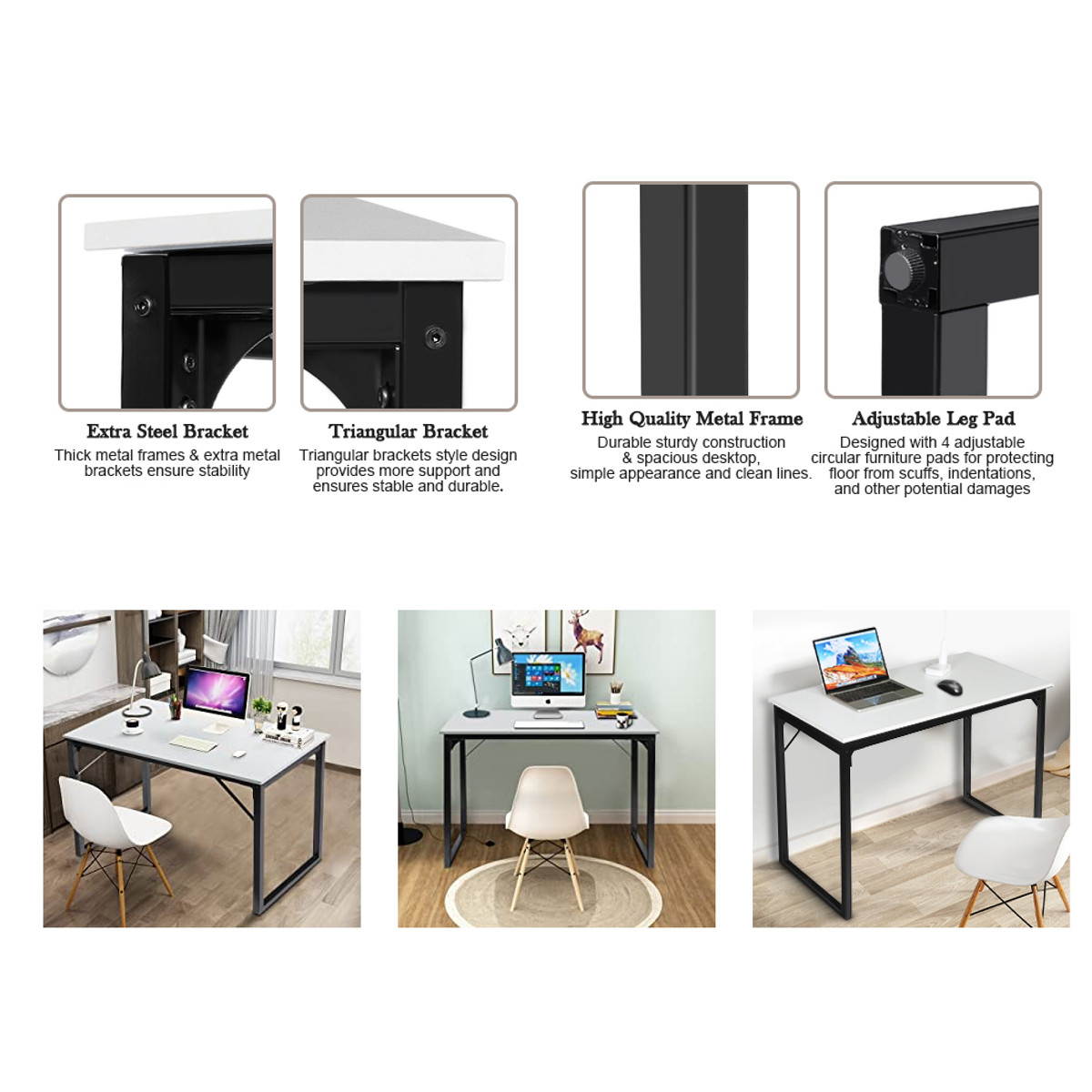 39" Modern Simple Computer Desk Wood Laptop Tables Study Metal Frame Home Office