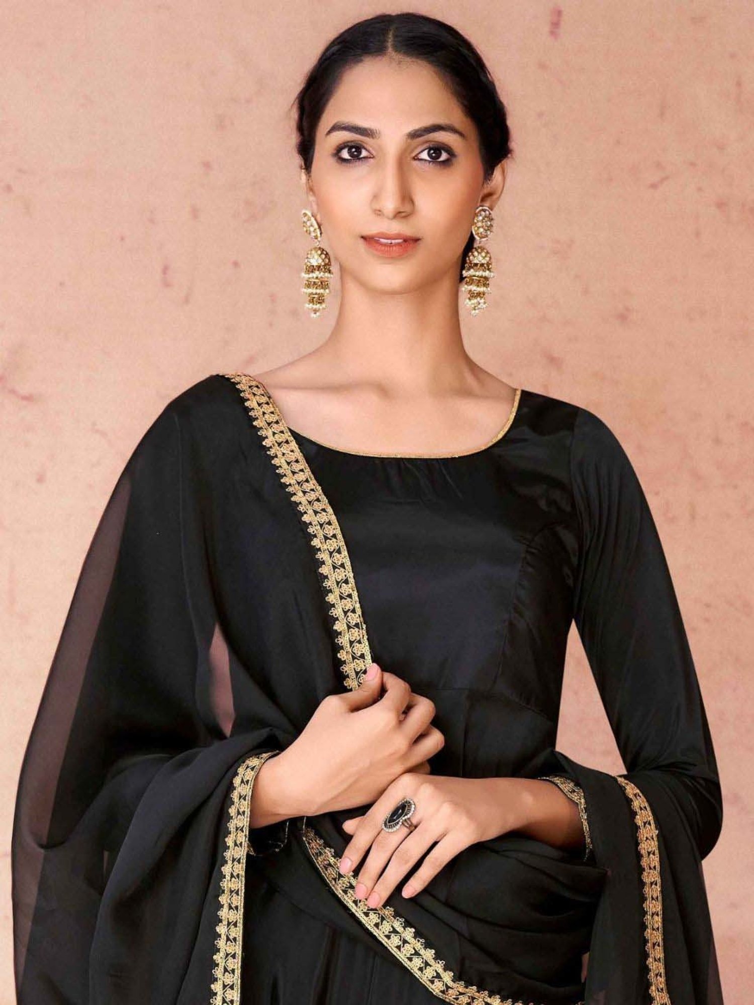 Odette Black Embroidered Kurta Pant Set With Dupatta