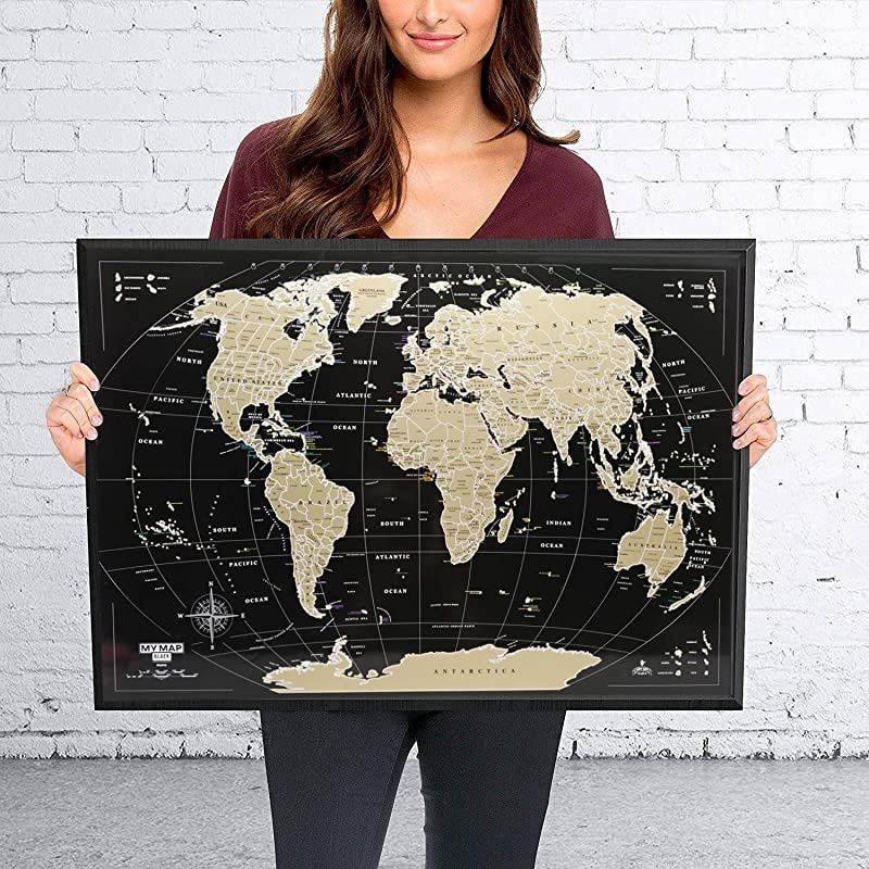 Scratch Off map 16x24 Black Gold Detailed USA States Deluxe Tracker Pin World Map  Travel map Wall Poster Push pin map Includes Pins Tube Poster Map to Scratch Wall Decor Birthday Gift IDea