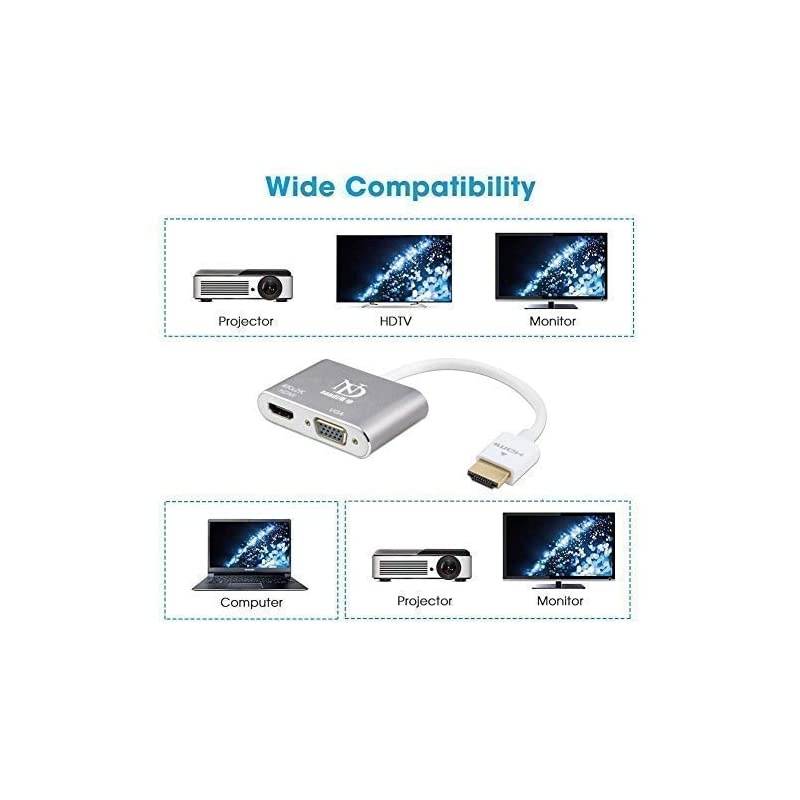 HDMI Adapter, Multiport HDMI to VGA HDMI with Audio 3 in 1 Video Converter Support 4K 3840x2160 Resolution for Laptop, Monitor, Projector Gray