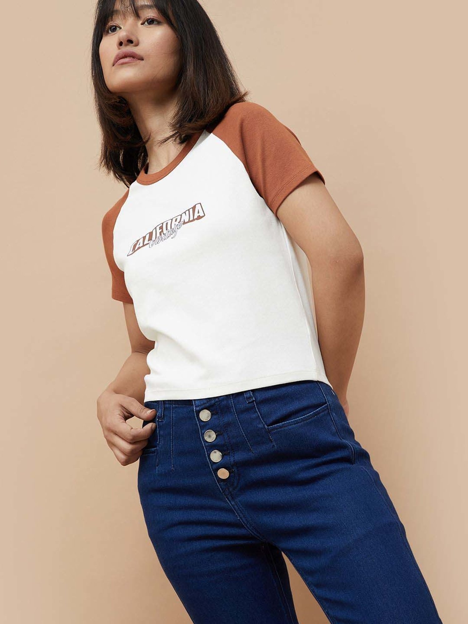 Ginger by Lifestyle Off-White Cotton Printed T-Shirt