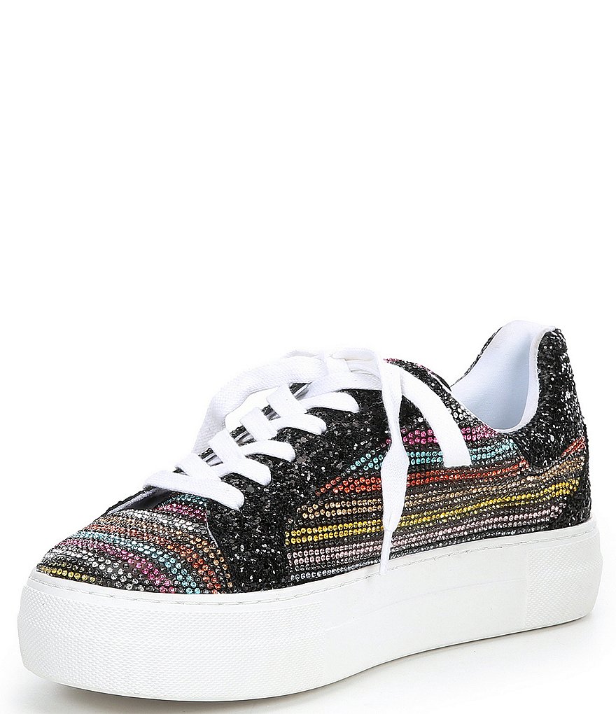 Betsey Johnson Lindsay Multi Stripe Glitter Jewel Embellished Platform Sneakers