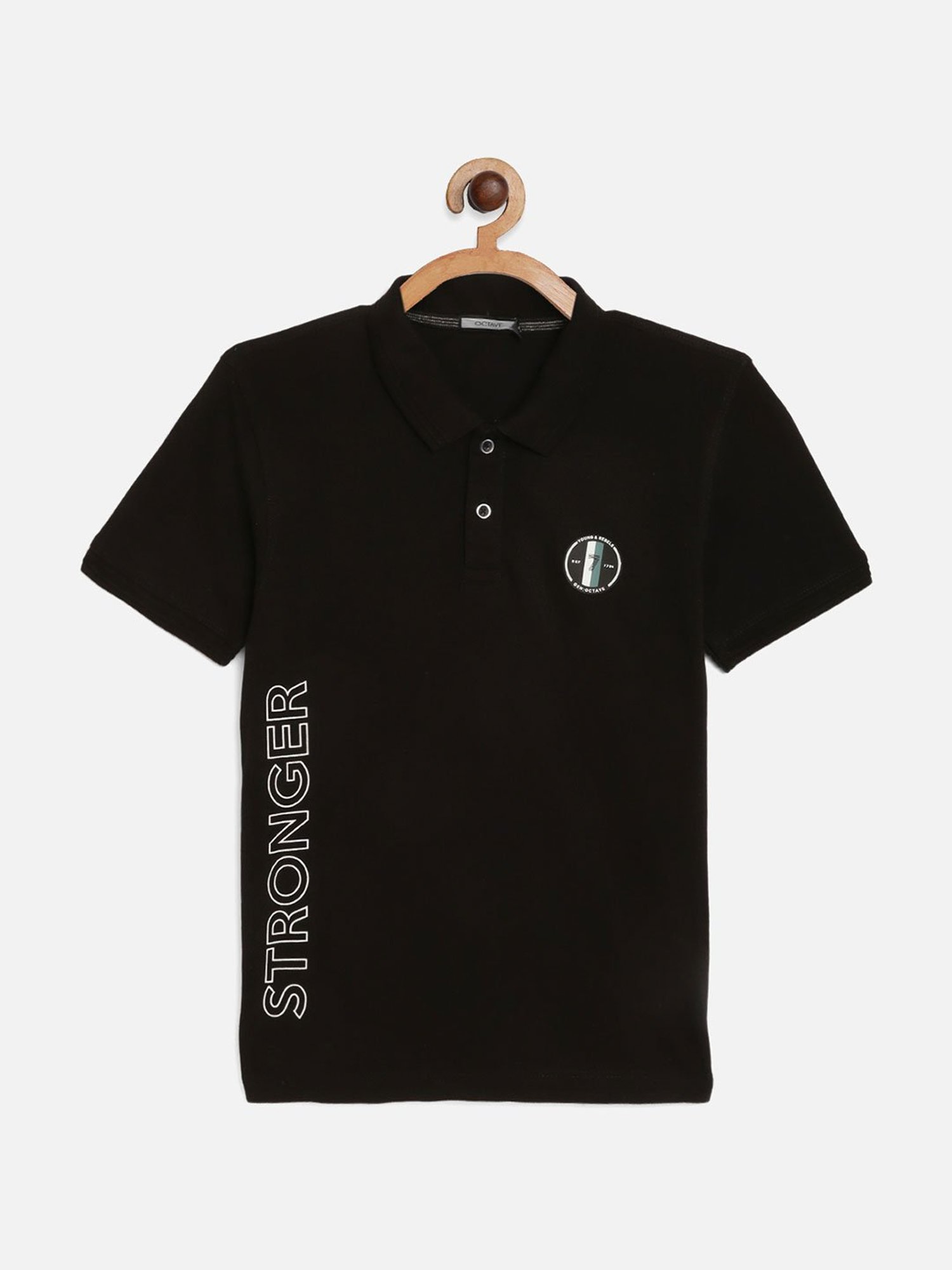 Octave Kids Black Graphic Print Polo T-Shirt