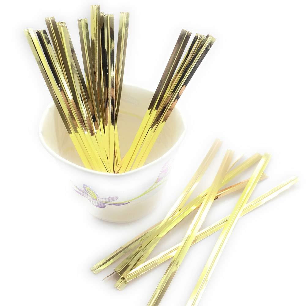 Weststone - 200pcs Metallic Twist Ties foil Twist Ties for Cello Bags Treat Bags in Birthday Party Wedding Party (Light Gold)