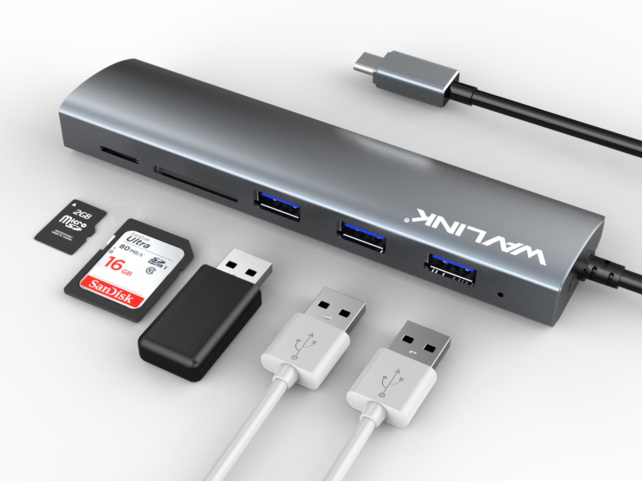 Wavlink USB C Hub, Type C Adapter Mini Docking Station with 4K HDMI Port, 2 USB 3.0, TF/SD Card Reader, USB-C PD3.0 100W  and Thunderbolt 3, LED indicator For MacBook Pro for MacBook Pro/Air