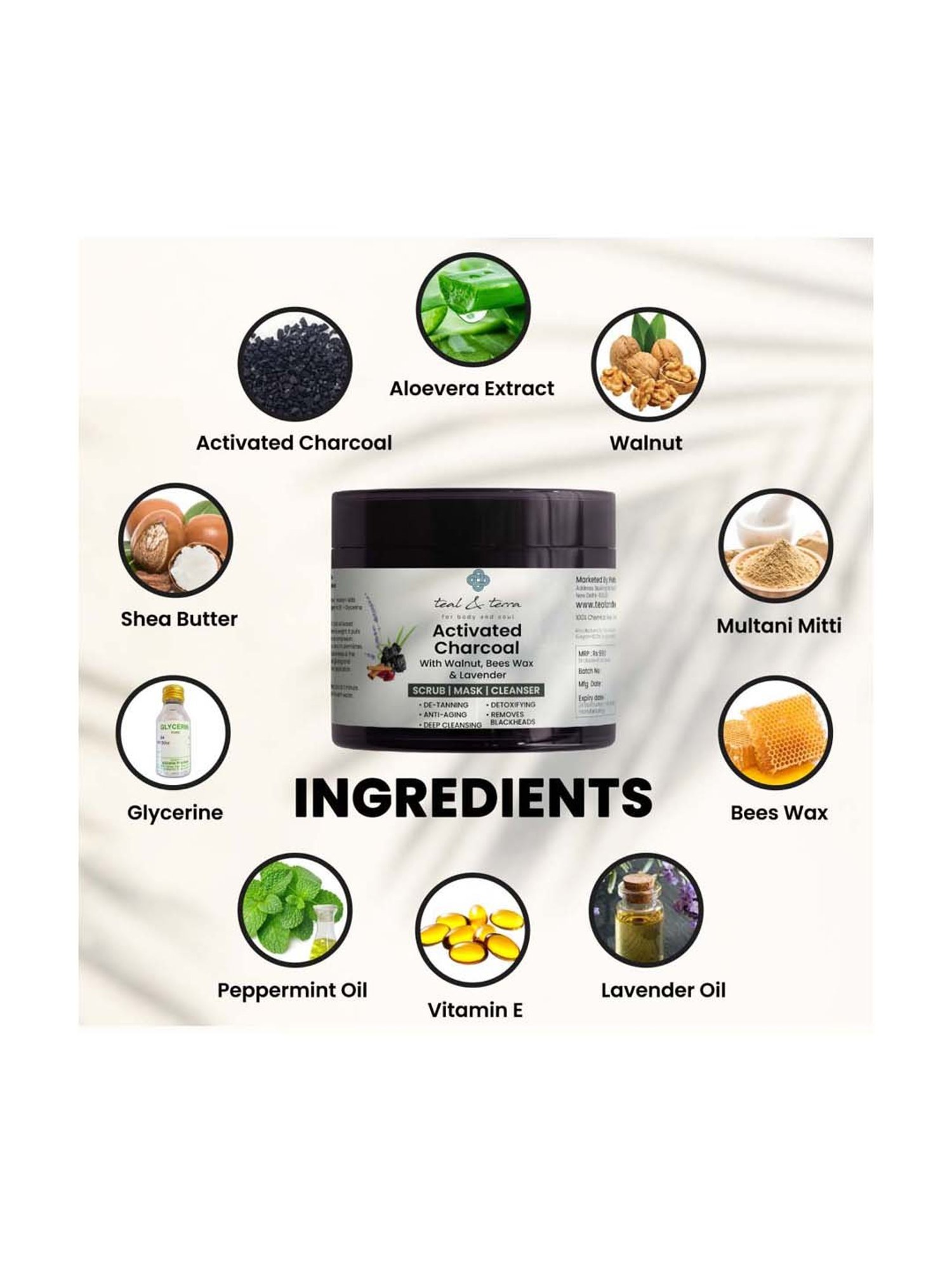 Teal & Terra Activated Charcoal Cleanser Scrub - 100 gm