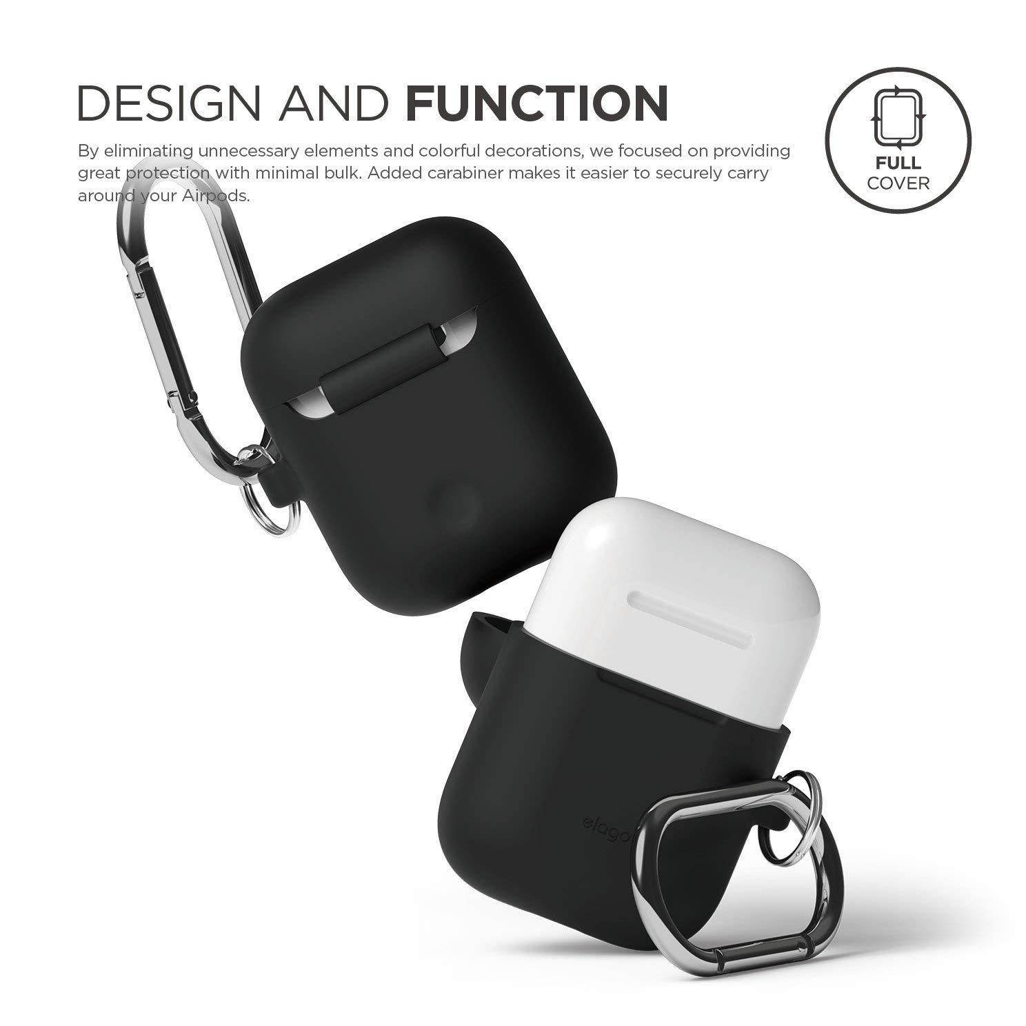 elago AirPods Hang Case [Black] - [Extra Protection] [Added Carabiner] - for AirPods Case