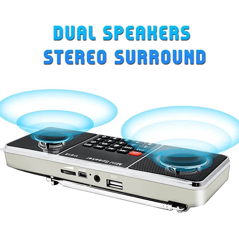 Multifunction Digital FM Radio Media Speaker MP3 Music Player Support TF Card USB Drive with LED Screen Display and Setting Timing Shutdown Function (Golden)