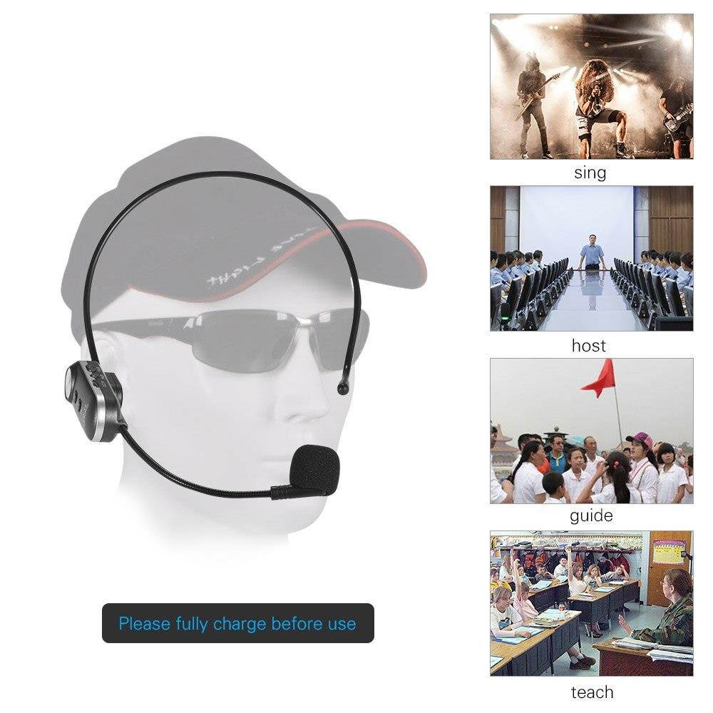 Hands-free Wireless Microphone Megaphone Radio Mic Headset Condenser Microphones with FM Sending and BT Function for Tour Guide