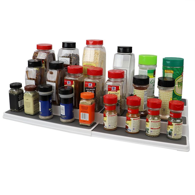 Home Basics 3 Tier Rubber Lined Plastic Adjustable Seasoning Rack, White