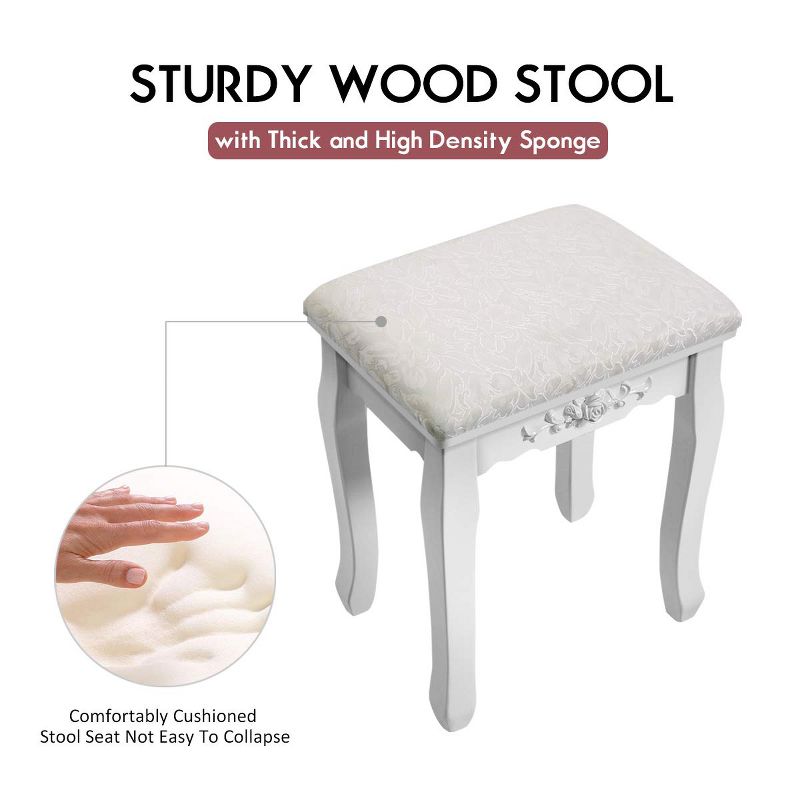 Costway White Vanity Jewelry Wooden Makeup Dressing Table Stool