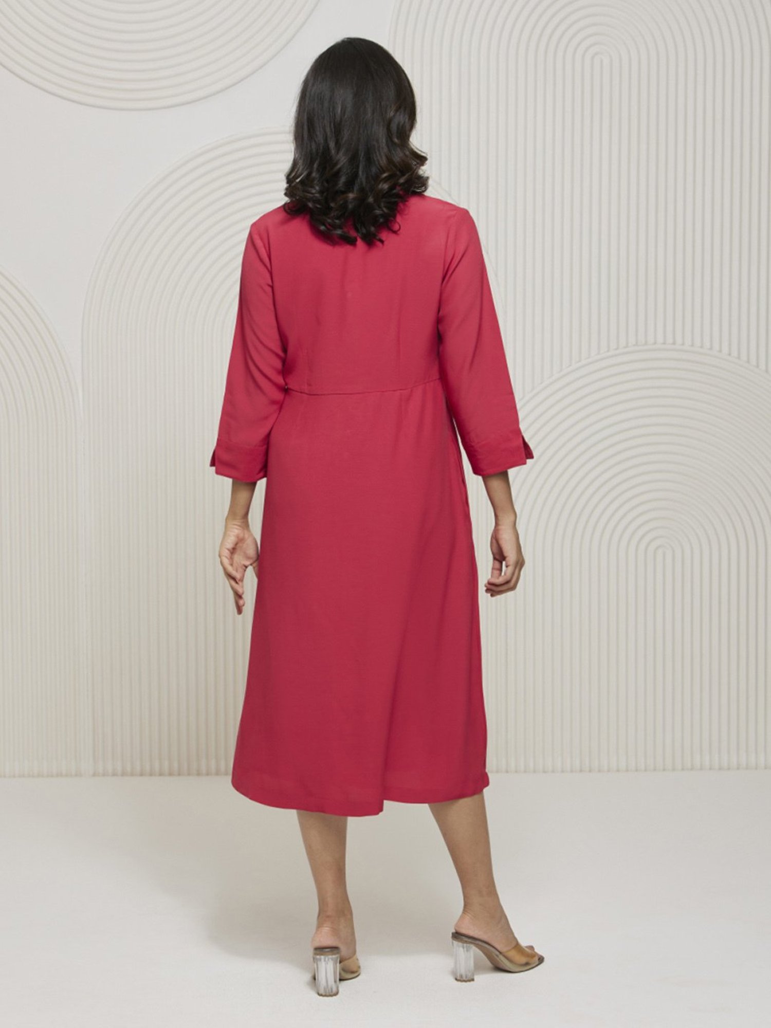 Artagai Tea Berry Elevated Basics Fit and Flare with Front Buttons Dress