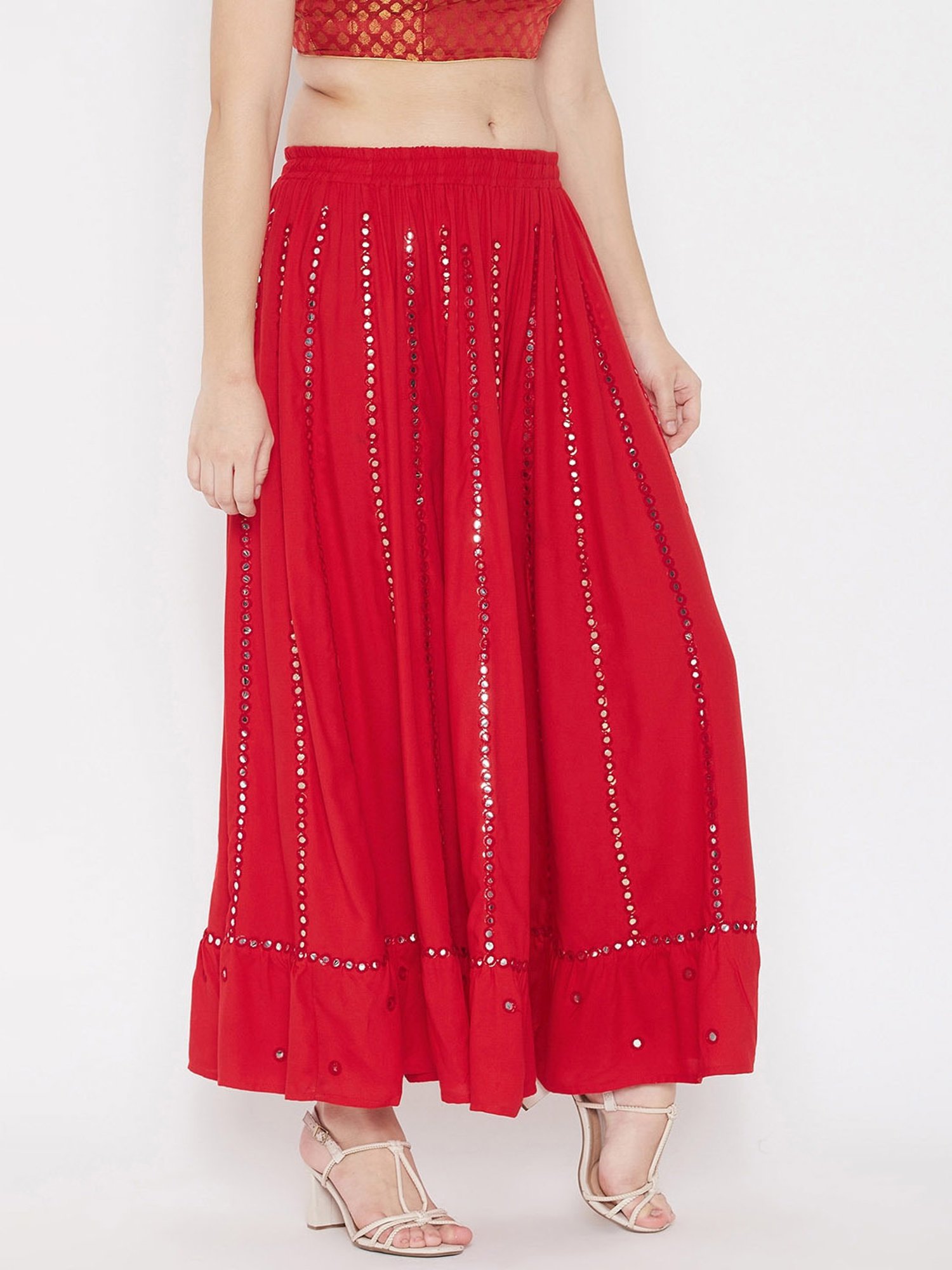 Castle Red Mirror Work Palazzos