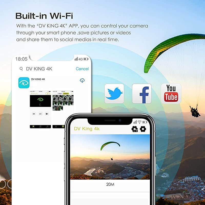 X30 Action Camera Native 4K 60fps 20MP WiFi with EIS Touch Screen Waterproof Camera 40M, 2x1350mAh Batteries and Professional Accessories