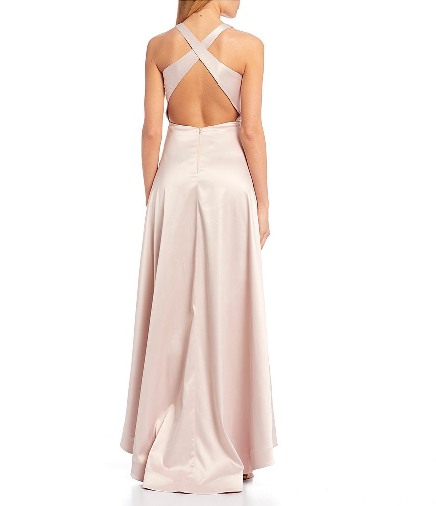 Sequin Hearts X-Waist Side Slit Satin Long Dress