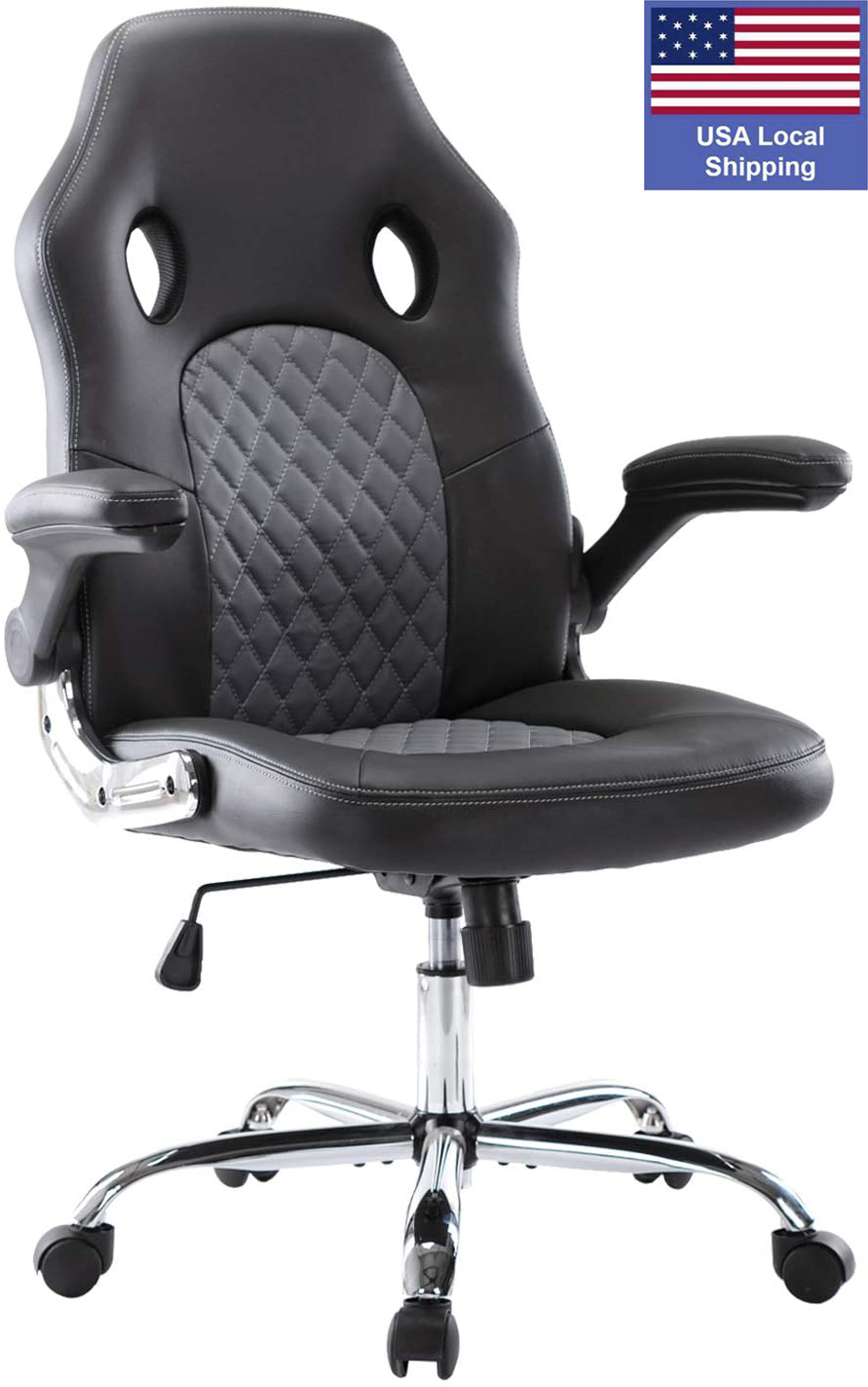 SMUGDESK Office Chair, Gaming Chair Leather, Computer Desk Chair Task Swivel Executive Chairs High Back with Padded Seat Armrests and Rolling Casters (Black)