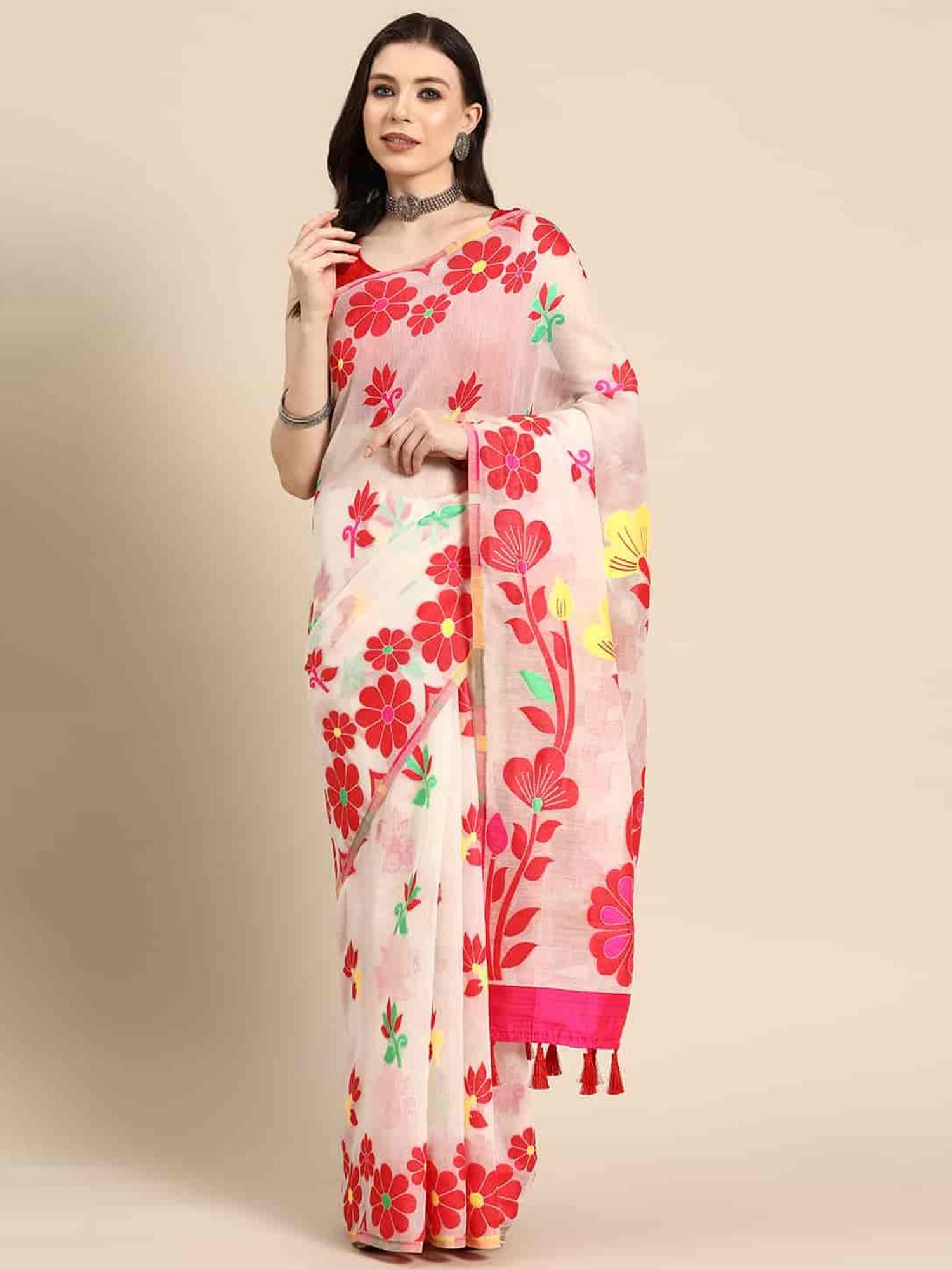 Silk Land White Cotton Woven Saree With Unstitched Blouse