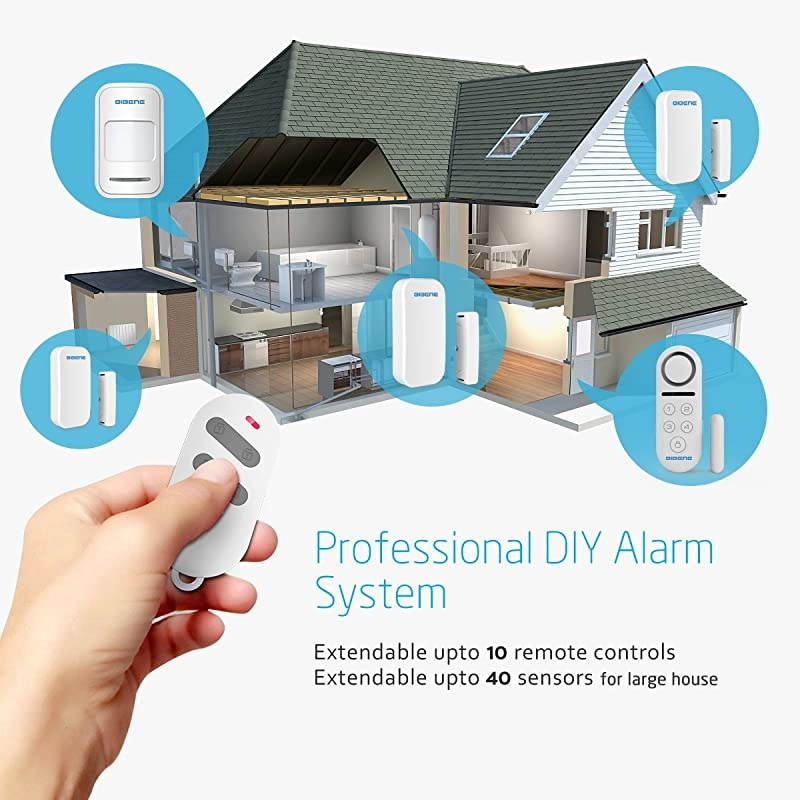 Alarm System Home Security DIY Kit 4 Zones 125dB 2in1 Host Expandable 40 Window Motion Sensors Password Required Burglar Alert Security System One Button Remote